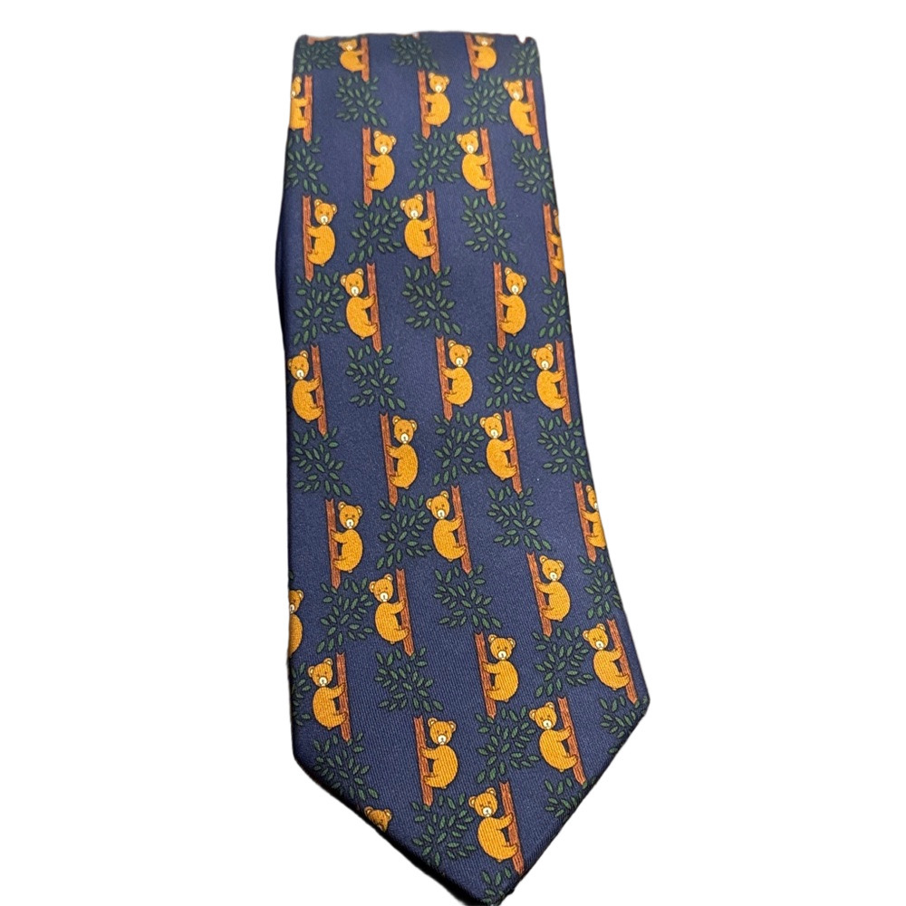 Hermes 100% Silk Tie with Koala Bears Climbing Made in France 7282 MA